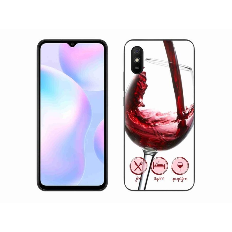 Gélový obal mmCase na mobil Xiaomi Redmi 9A - pohárik vína červené