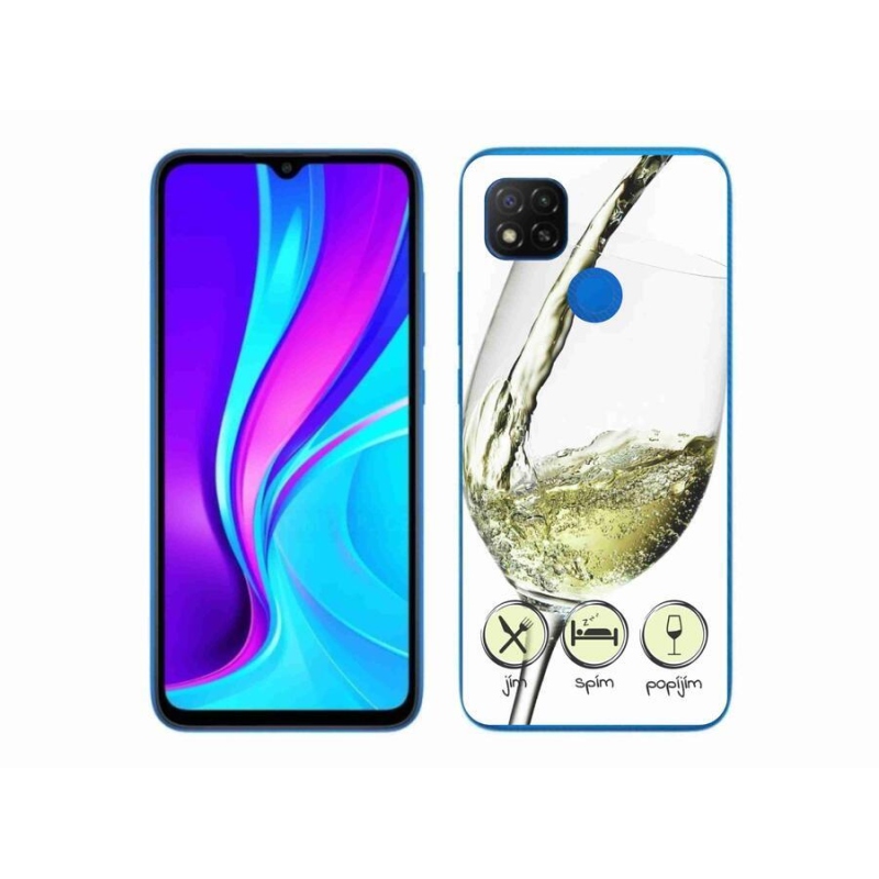 Gélový obal mmCase na mobil Xiaomi Redmi 9C - pohárik vína biele