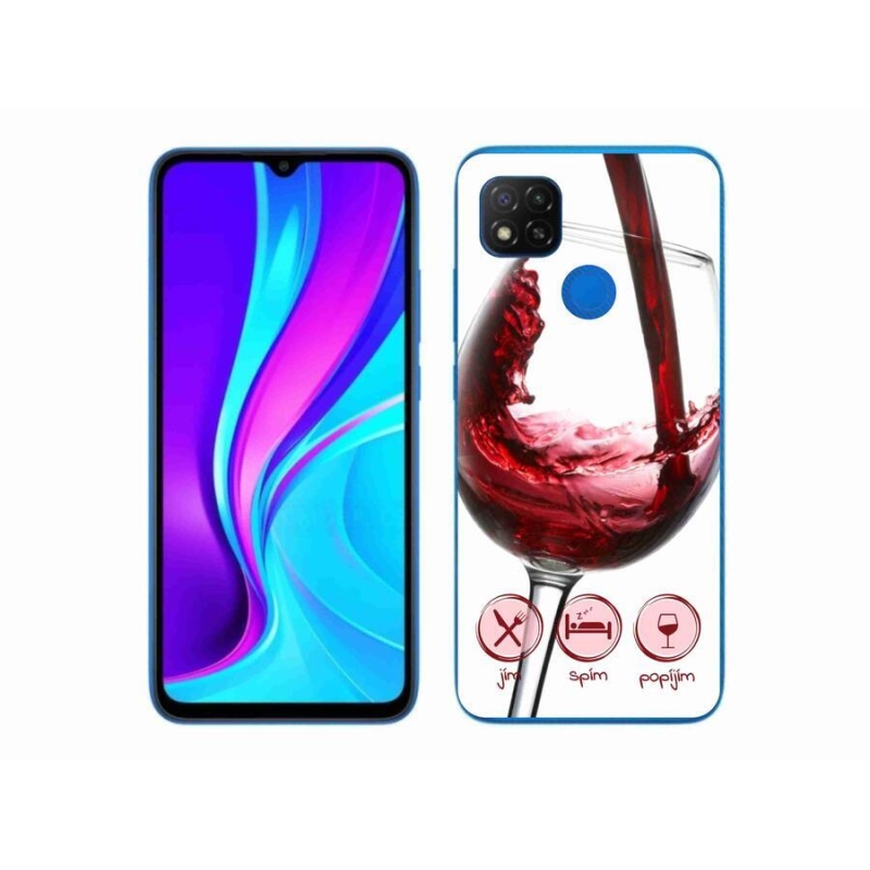 Gélový obal mmCase na mobil Xiaomi Redmi 9C - pohárik vína červené