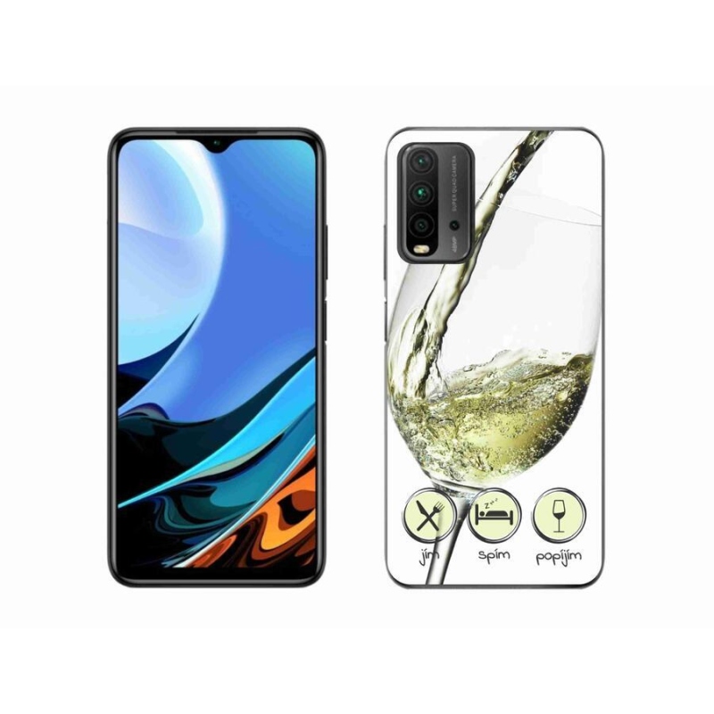 Gélový obal mmCase na mobil Xiaomi Redmi 9T - pohárik vína biele