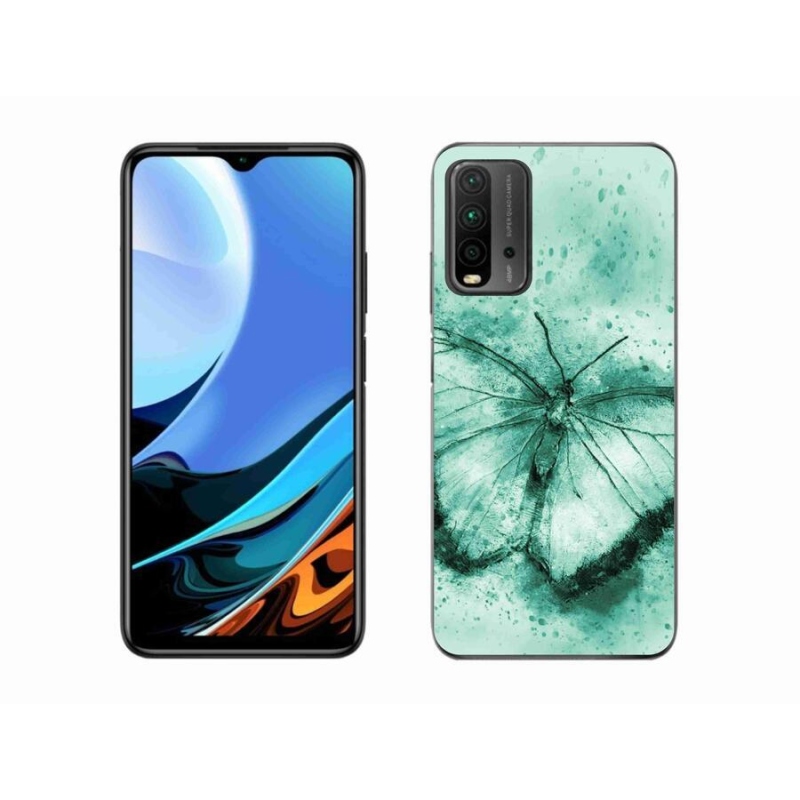 Gélový obal mmCase na mobil Xiaomi Redmi 9T - zelený motýľ