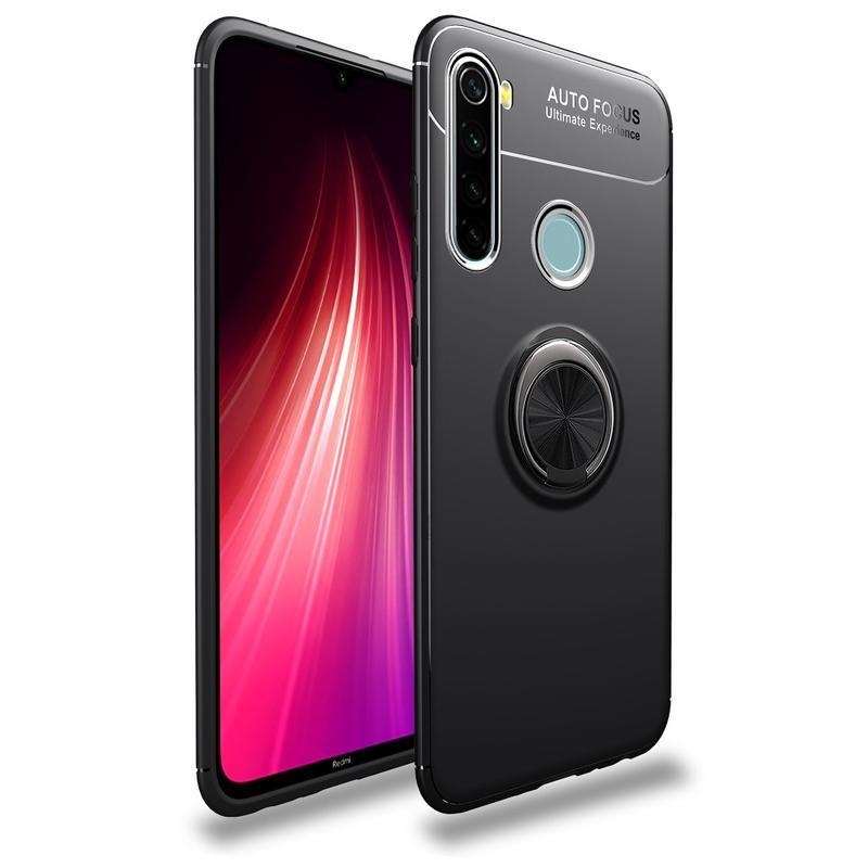 Gélový obal s kovovými chrbtom a krúžkom na prst pre mobil Xiaomi Redmi Note 8T - čierny