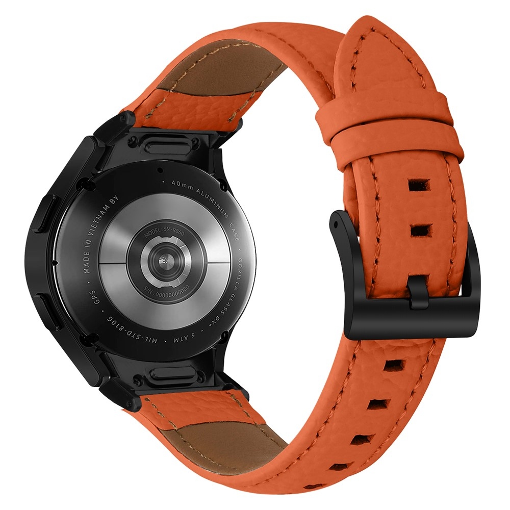 Genu kožený remienok na Samsung Galaxy Watch FE/Watch7 44mm/40mm/Watch6/Watch 5/Watch4 - oranžový/čierny