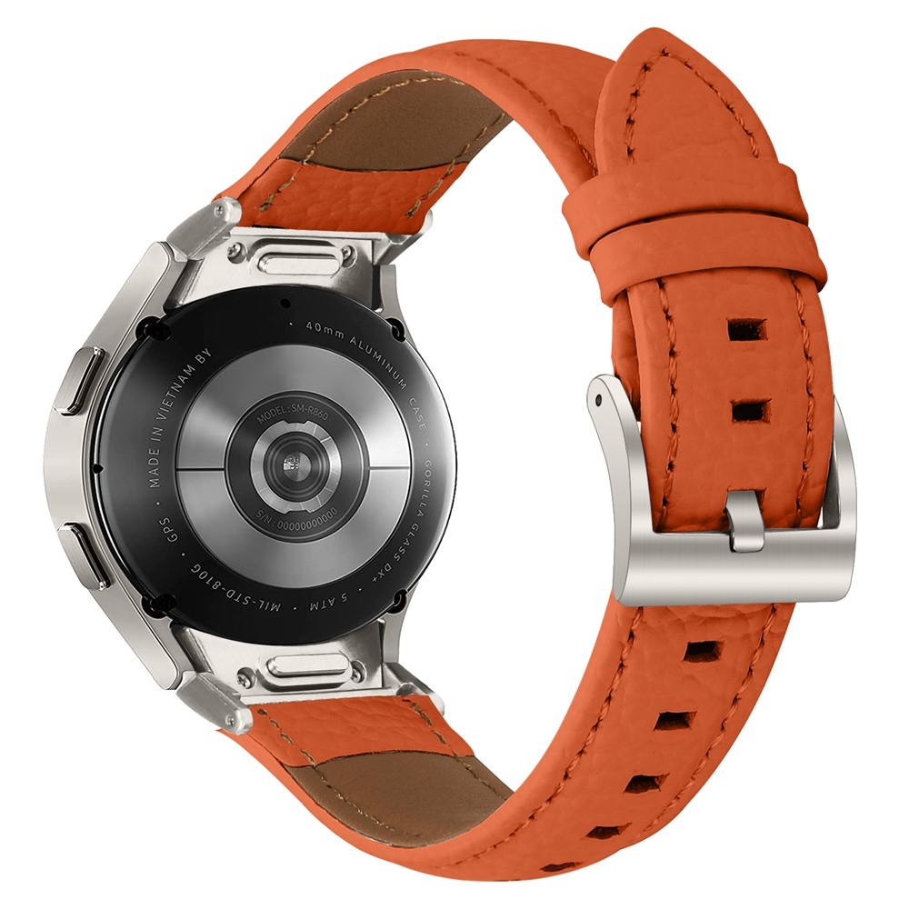 Genu kožený remienok na Samsung Galaxy Watch FE/Watch7 44mm/40mm/Watch6/Watch 5/Watch4 - oranžový/strieborný