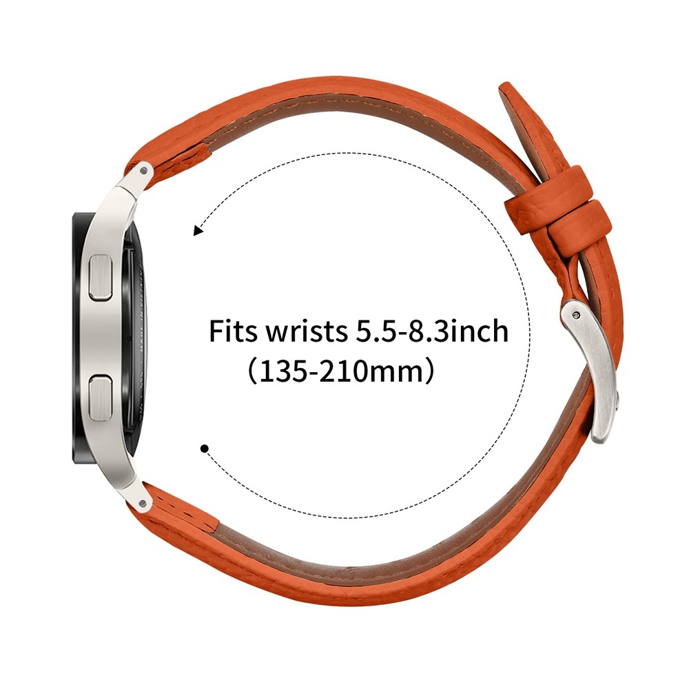 Genu kožený remienok na Samsung Galaxy Watch FE/Watch7 44mm/40mm/Watch6/Watch 5/Watch4 - oranžový/strieborný