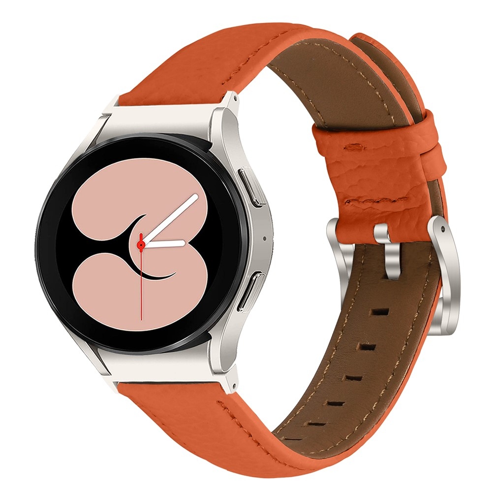 Genu kožený remienok na Samsung Galaxy Watch FE/Watch7 44mm/40mm/Watch6/Watch 5/Watch4 - oranžový/strieborný