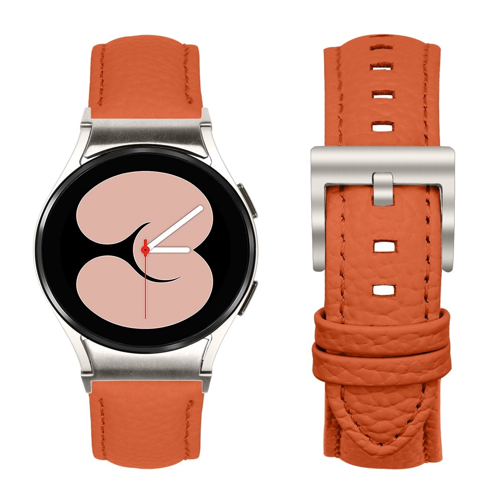 Genu kožený remienok na Samsung Galaxy Watch FE/Watch7 44mm/40mm/Watch6/Watch 5/Watch4 - oranžový/strieborný