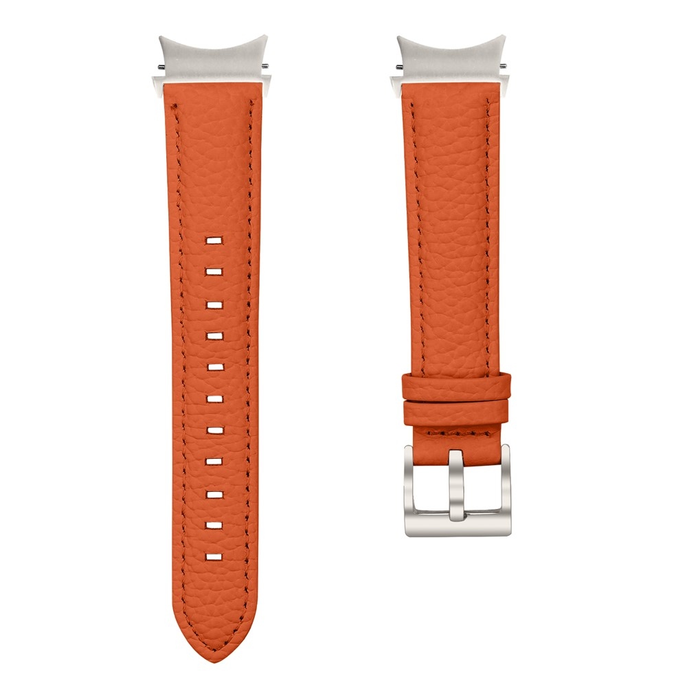Genu kožený remienok na Samsung Galaxy Watch FE/Watch7 44mm/40mm/Watch6/Watch 5/Watch4 - oranžový/strieborný