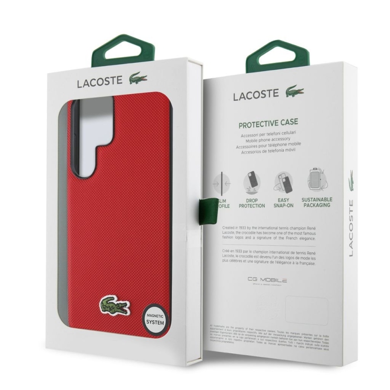 Lacoste Iconic Petit Pique Woven Logo MagSafe zadný kryt pre Samsung Galaxy S25 Ultra – červený