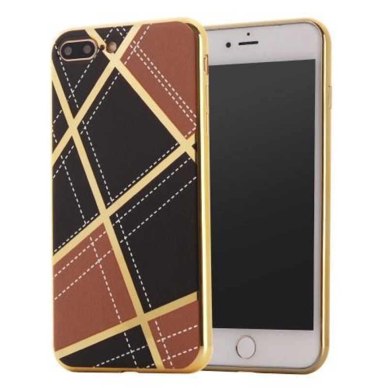 GeometricStyle plastový obal so zlatými lemami na iPhone 8 Plus a iPhone 7 Plus - hnedý