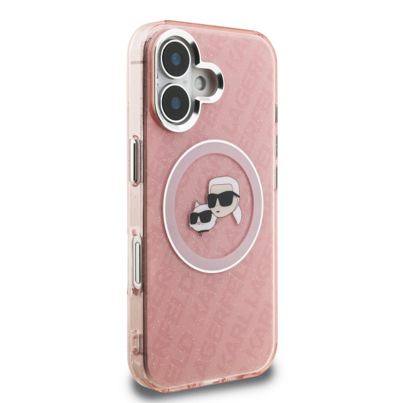 Karl Lagerfeld IML K&CH Heads Repeated Logo MagSafe Zadný Kryt pre iPhone 16 Pink