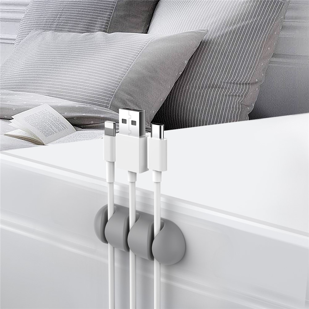 Silikónový držiak káblov s 3 drážkami a samolepiacim uchytením - šedý