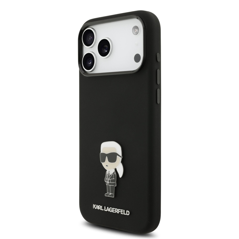 Karl Lagerfeld Liquid Silicone Metal Ikonik Zadný kryt pre iPhone 17 Pro Max Black