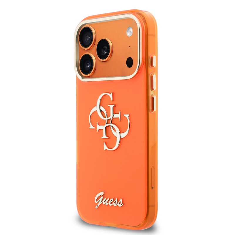Guess IML 4G Script Metal Logo Zadný kryt pre iPhone 17 Pro Orange