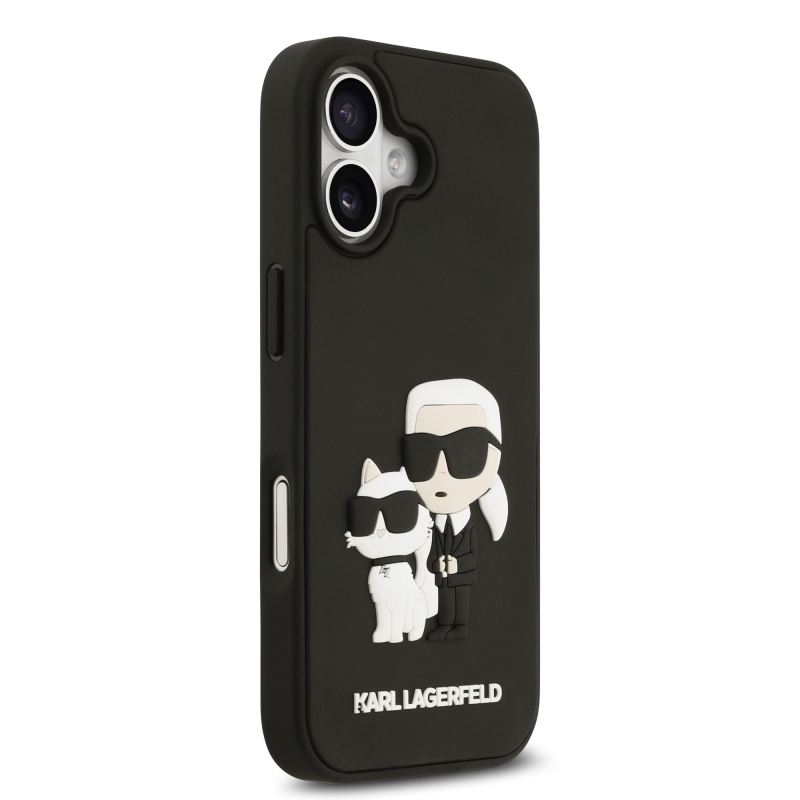 Karl Lagerfeld 3D gumový zadný kryt Karl and Choupette pre iPhone 17 Black