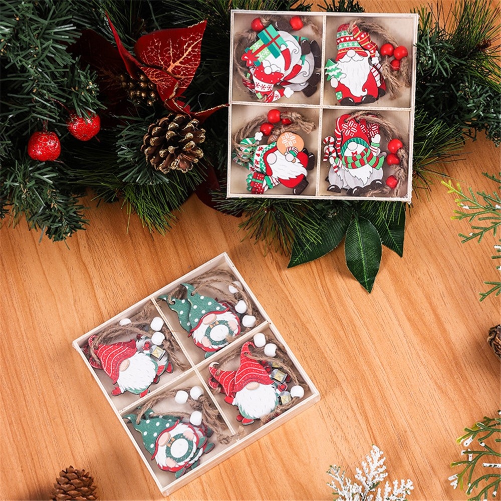 Závesná kolekcia drevených zimných škriatkov 12 ks - varianta 3