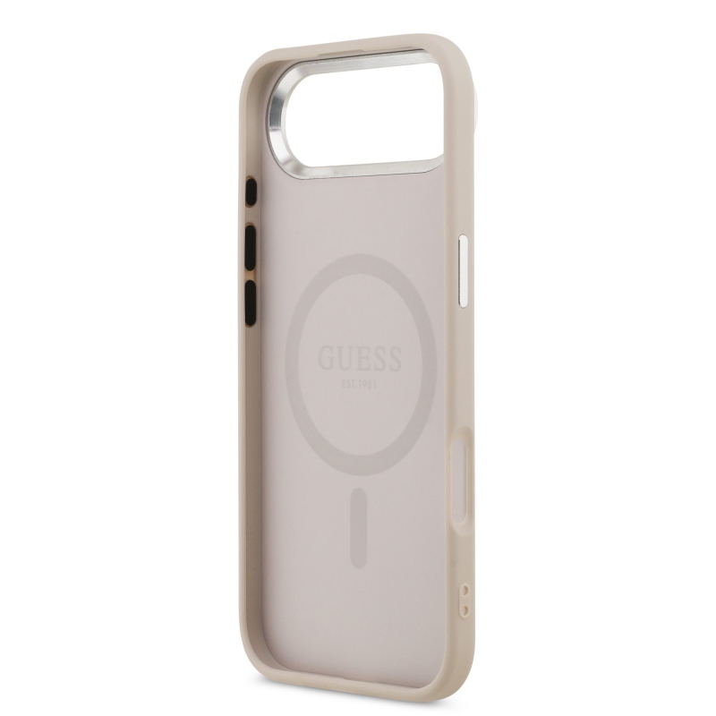 Guess PU kožený zadný kryt MagSafe s trojuholníkovým logom pre iPhone Air Pink