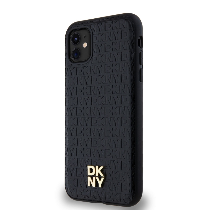 DKNY PU Leather Repeat Pattern Stack Logo Magsafe Zadný Kryt pre iPhone 11 Black