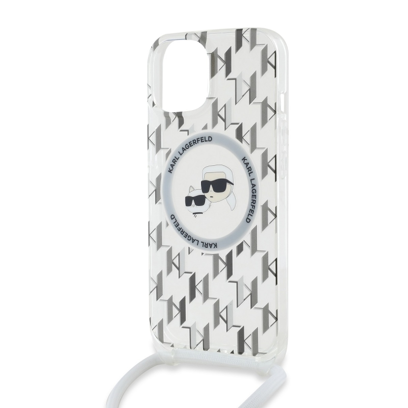 Karl Lagerfeld IML Monogram Crossbody K&CH Heads MagSafe Zadný Kryt pre iPhone 14 Transparent