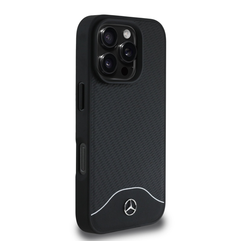 Mercedes Wood Imitation and Smooth Leather MagSafe Zadný Kryt pre iPhone 16 Pro Max Black