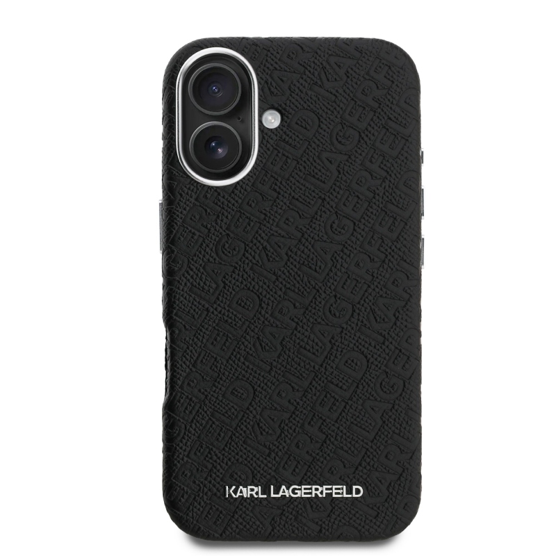 Karl Lagerfeld Grained PU Repeated Logo MagSafe Zadný Kryt pre iPhone 16 Black
