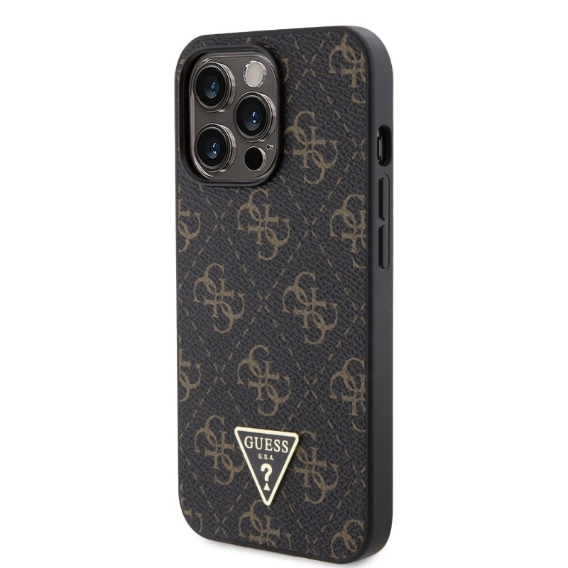 Guess PU Leather 4G Triangle Metal Logo Zadný Kryt pre iPhone 13 Pro Black