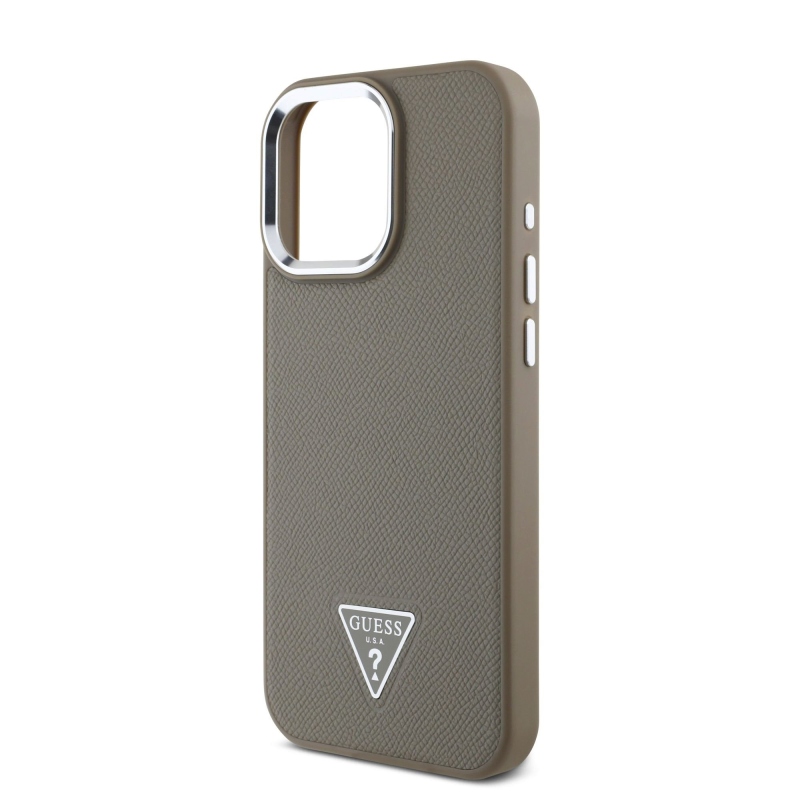 Guess PU Grained Triangle Logo Zadný Kryt pre iPhone 16 Pro Max Brown