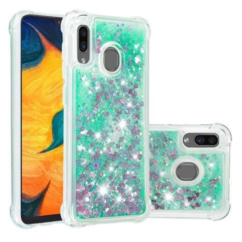 Glitter gélový obal na mobil Samsung Galaxy A30 / A20 - cyan