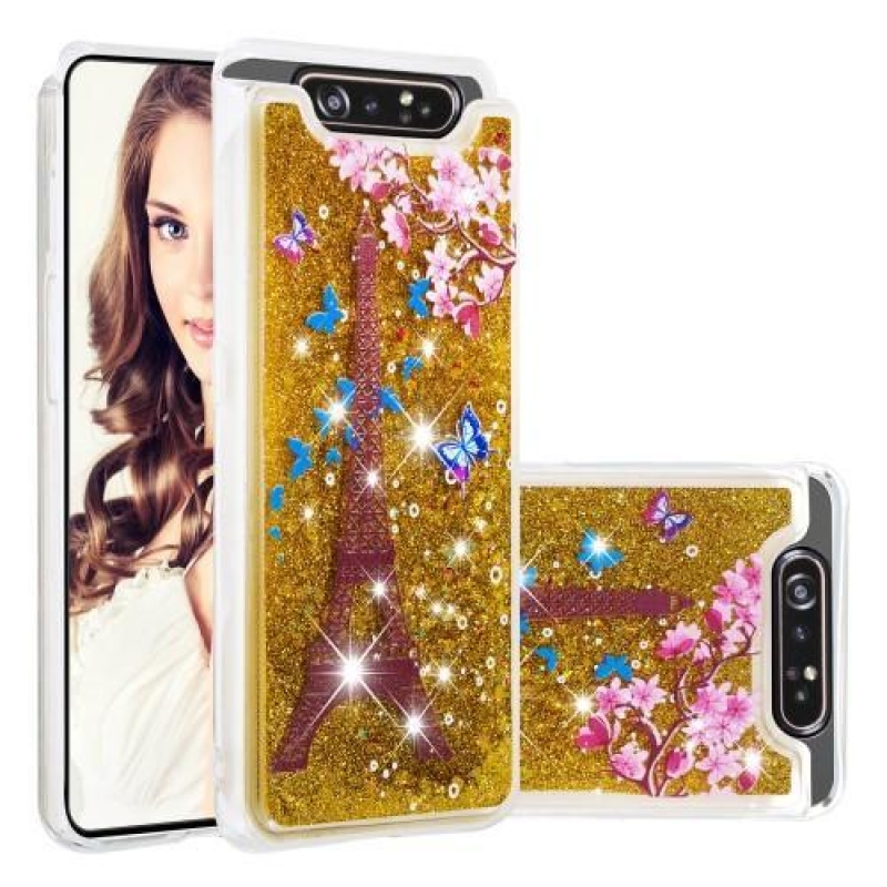 Glitter gélový obal na mobil Samsung Galaxy A90 / A80 - Eiffelova veža