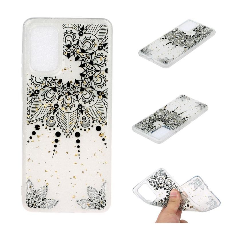 Glitter gélový obal na mobil Samsung Galaxy S20 - čierna mandala