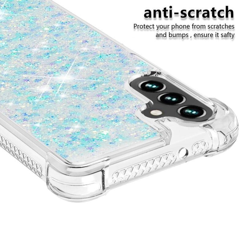 Glitter gélový presýpací obal na mobil Samsung Galaxy A13 5G/Galaxy A04s (164.7 x 76.7 x 9.1 mm) - modrý/hviezdičky