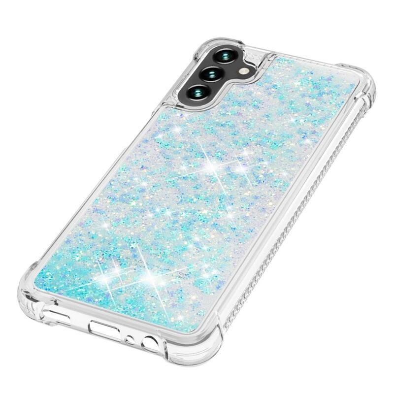 Glitter gélový presýpací obal na mobil Samsung Galaxy A13 5G/Galaxy A04s (164.7 x 76.7 x 9.1 mm) - modrý/hviezdičky