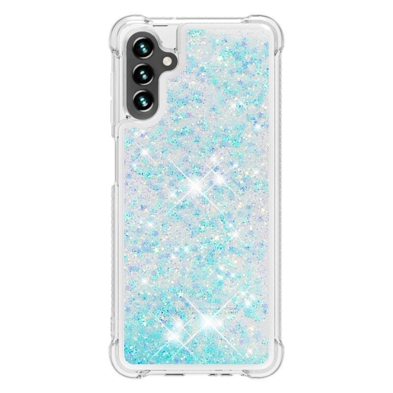 Glitter gélový presýpací obal na mobil Samsung Galaxy A13 5G/Galaxy A04s (164.7 x 76.7 x 9.1 mm) - modrý/hviezdičky