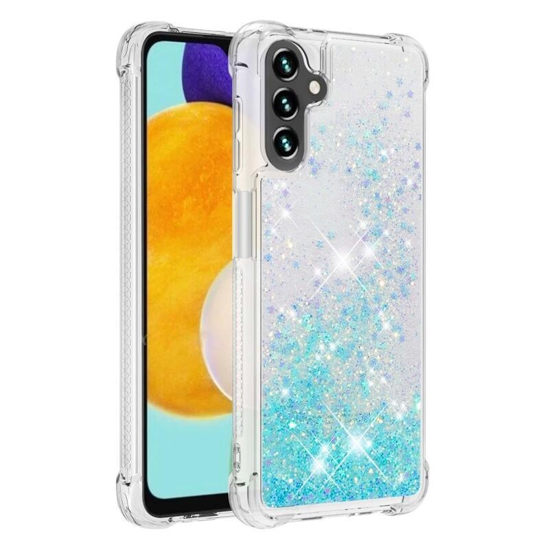 Glitter gélový presýpací obal na mobil Samsung Galaxy A13 5G/Galaxy A04s (164.7 x 76.7 x 9.1 mm) - modrý/hviezdičky