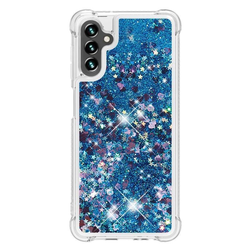 Glitter gélový presýpací obal na mobil Samsung Galaxy A13 5G/Galaxy A04s (164.7 x 76.7 x 9.1 mm) - modrý/srdiečka