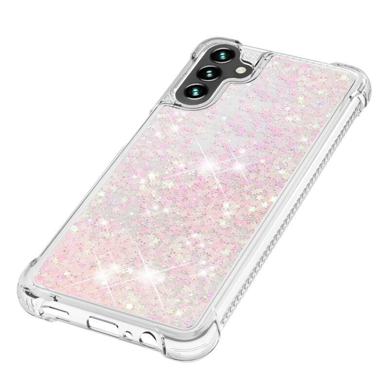 Glitter gélový presýpací obal na mobil Samsung Galaxy A13 5G/Galaxy A04s (164.7 x 76.7 x 9.1 mm) - ružový/hviezdičky