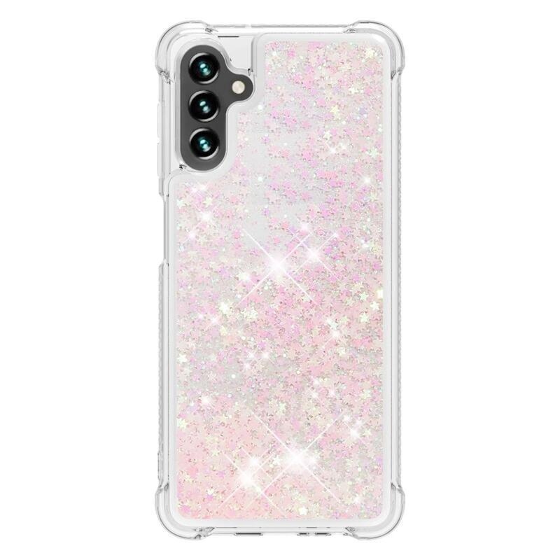 Glitter gélový presýpací obal na mobil Samsung Galaxy A13 5G/Galaxy A04s (164.7 x 76.7 x 9.1 mm) - ružový/hviezdičky