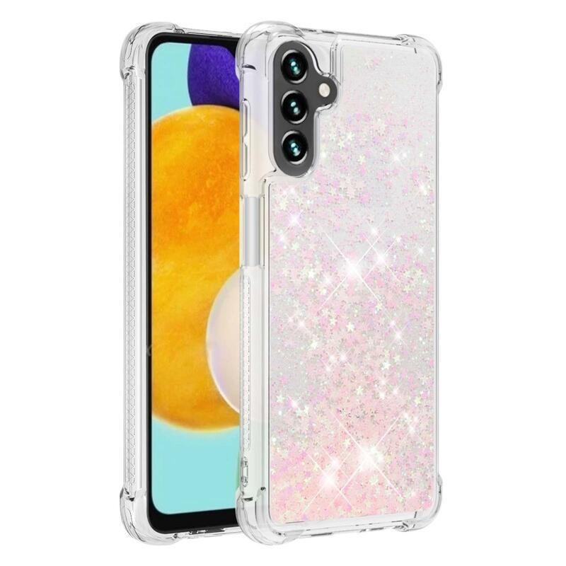 Glitter gélový presýpací obal na mobil Samsung Galaxy A13 5G/Galaxy A04s (164.7 x 76.7 x 9.1 mm) - ružový/hviezdičky