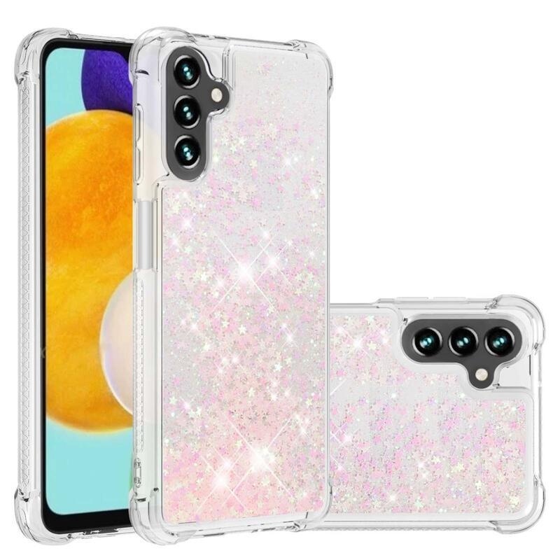 Glitter gélový presýpací obal na mobil Samsung Galaxy A13 5G/Galaxy A04s (164.7 x 76.7 x 9.1 mm) - ružový/hviezdičky