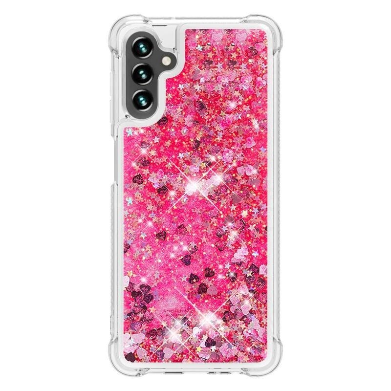 Glitter gélový presýpací obal na mobil Samsung Galaxy A13 5G/Galaxy A04s (164.7 x 76.7 x 9.1 mm) - ružový/srdiečka