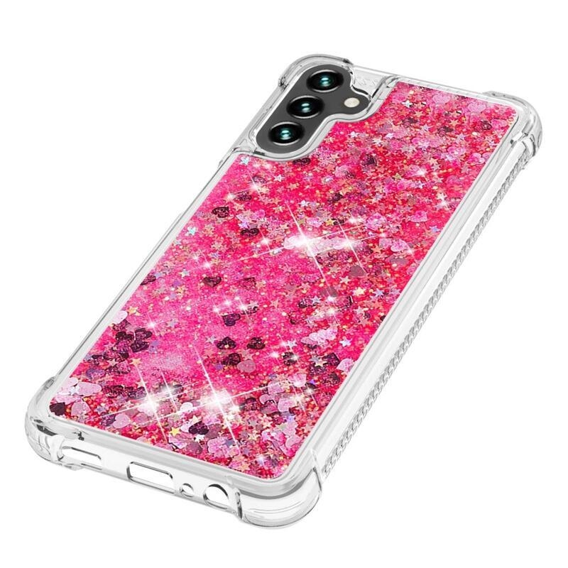 Glitter gélový presýpací obal na mobil Samsung Galaxy A13 5G/Galaxy A04s (164.7 x 76.7 x 9.1 mm) - ružový/srdiečka