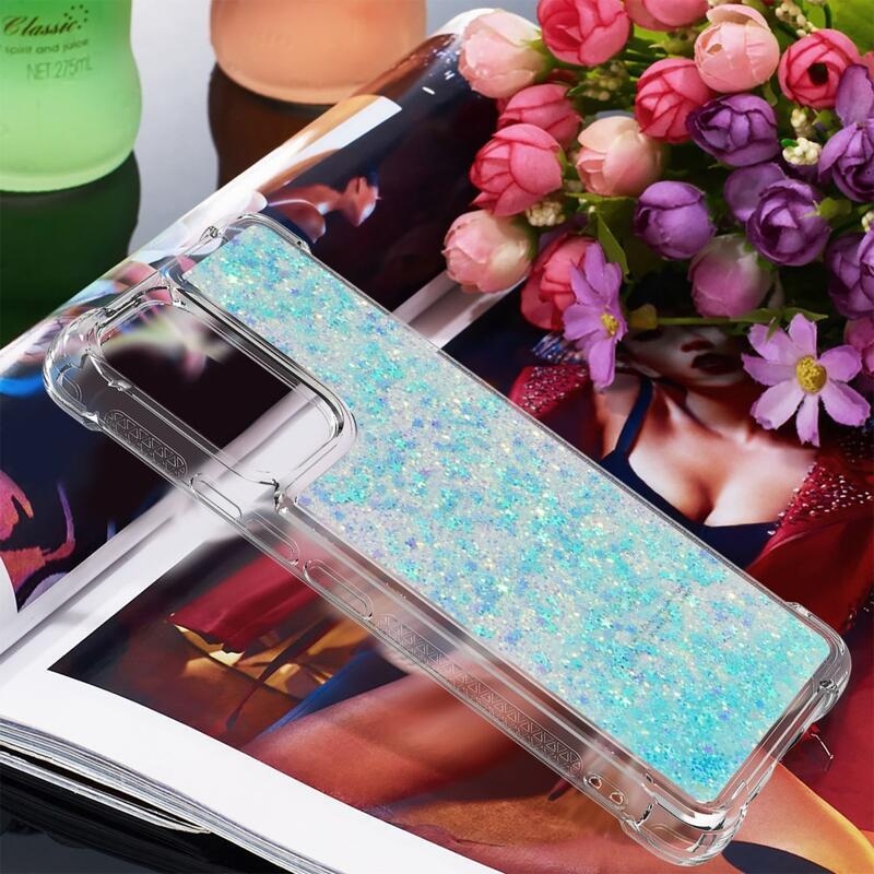 Glitter gélový presýpací obal na mobil Samsung Galaxy A53 5G - modrý/hviezdičky