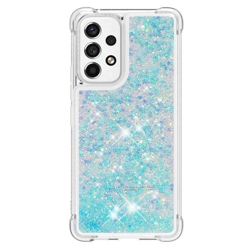 Glitter gélový presýpací obal na mobil Samsung Galaxy A53 5G - modrý/hviezdičky