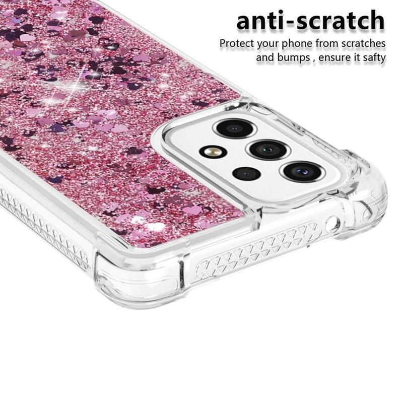 Glitter gélový presýpací obal na mobil Samsung Galaxy A53 5G - ružovozlatý/srdiečka