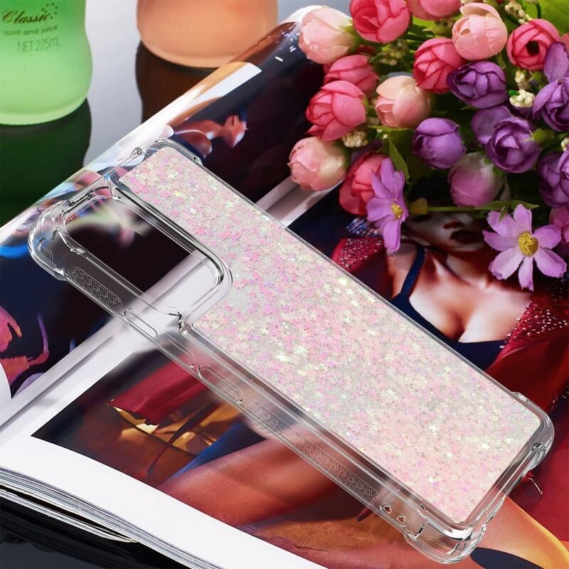 Glitter gélový presýpací obal na mobil Samsung Galaxy A53 5G - ružový/hviezdičky