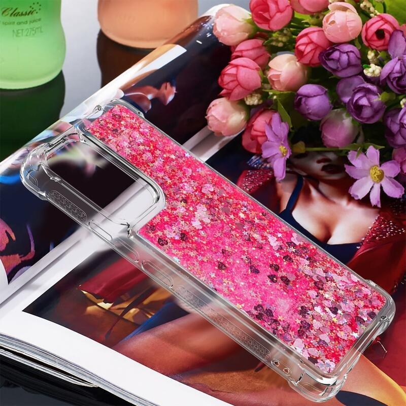 Glitter gélový presýpací obal na mobil Samsung Galaxy A53 5G - ružový/srdiečka