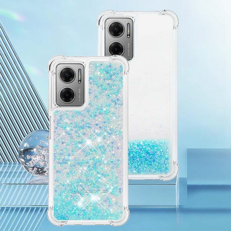 Glitter gélový presýpací obal na mobil Xiaomi Redmi 10 5G - modrý/hviezdičky