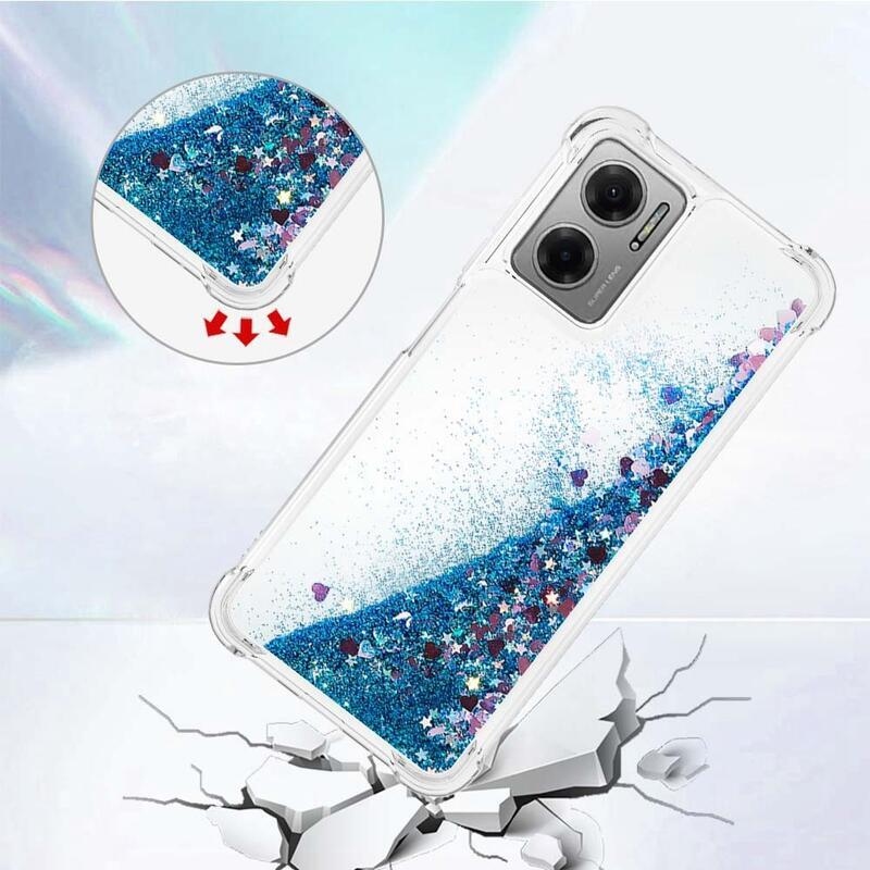 Glitter gélový presýpací obal na mobil Xiaomi Redmi 10 5G - modrý/srdiečka