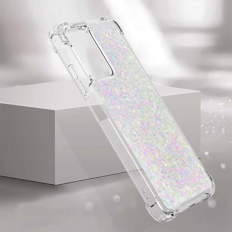 Glitter gélový presýpací obal na mobil Xiaomi Redmi 10 5G - ružovo strieborný/srdiečka