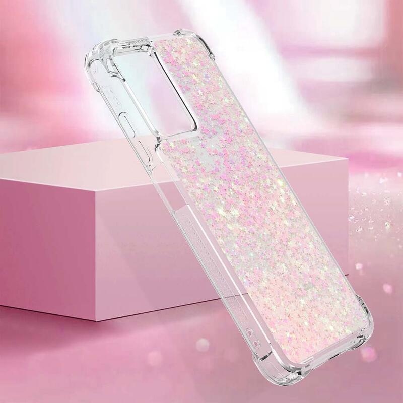 Glitter gélový presýpací obal na mobil Xiaomi Redmi 10 5G - ružový/hviezdičky